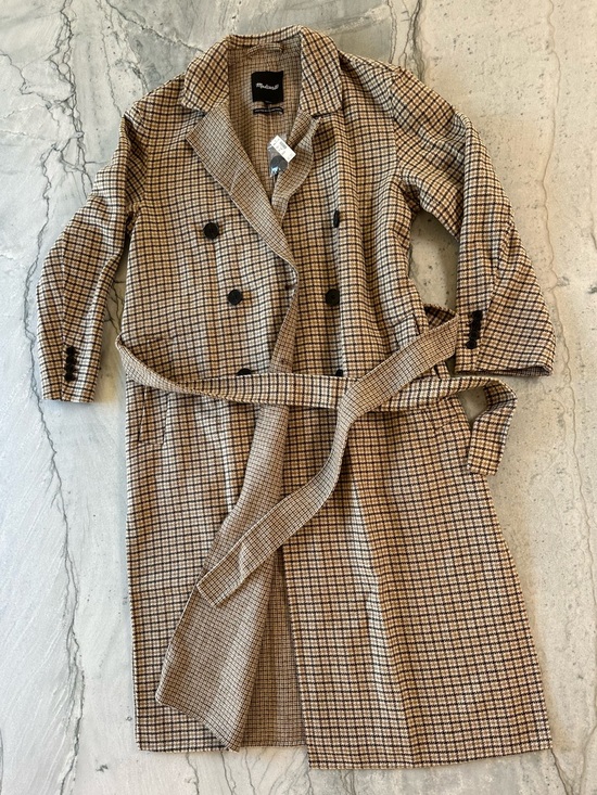 Madewell Jackets & Blazers - Madewell Italian Wool Blend Tan & Brown Checked Coat - M